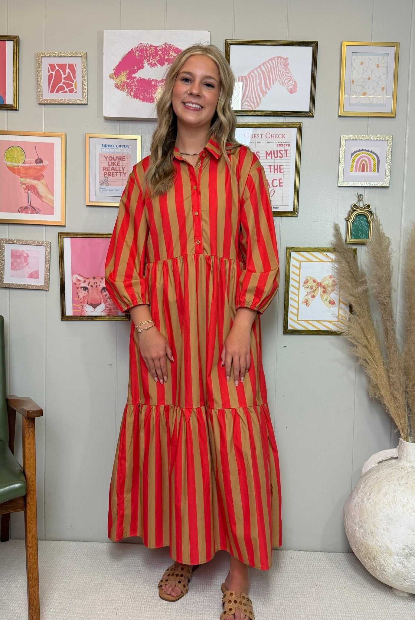 The Emma Striped Tiered Midi Dress - Deadwood South Boutique & Company LLC
