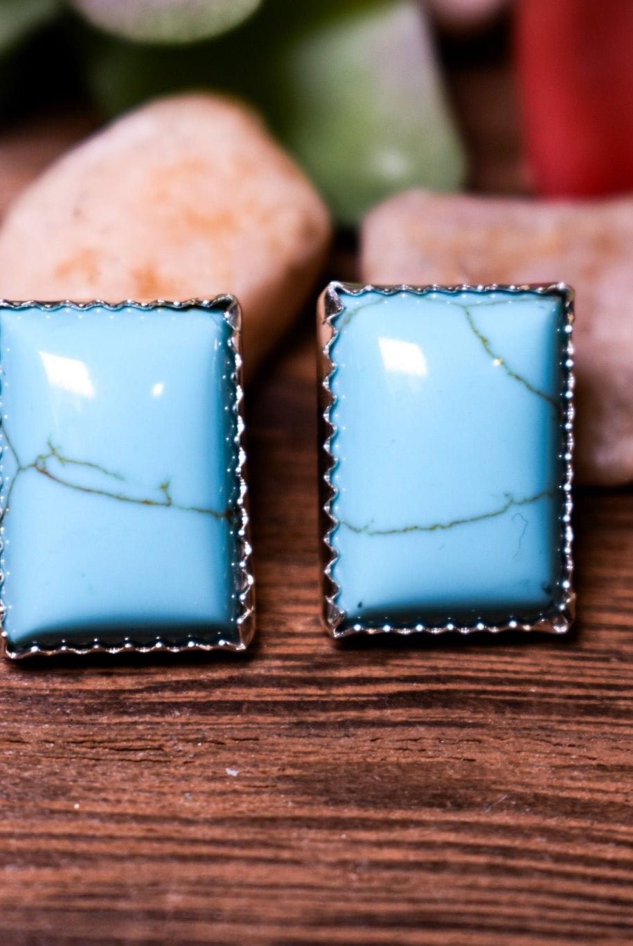 The Kathy Sterling & Turquoise Rectangle Studs - Deadwood South Boutique & Company LLC
