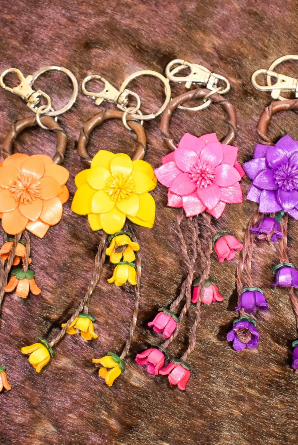 The Leather Flower Key Chain/ Bag Charm - Deadwood South Boutique & Company LLC