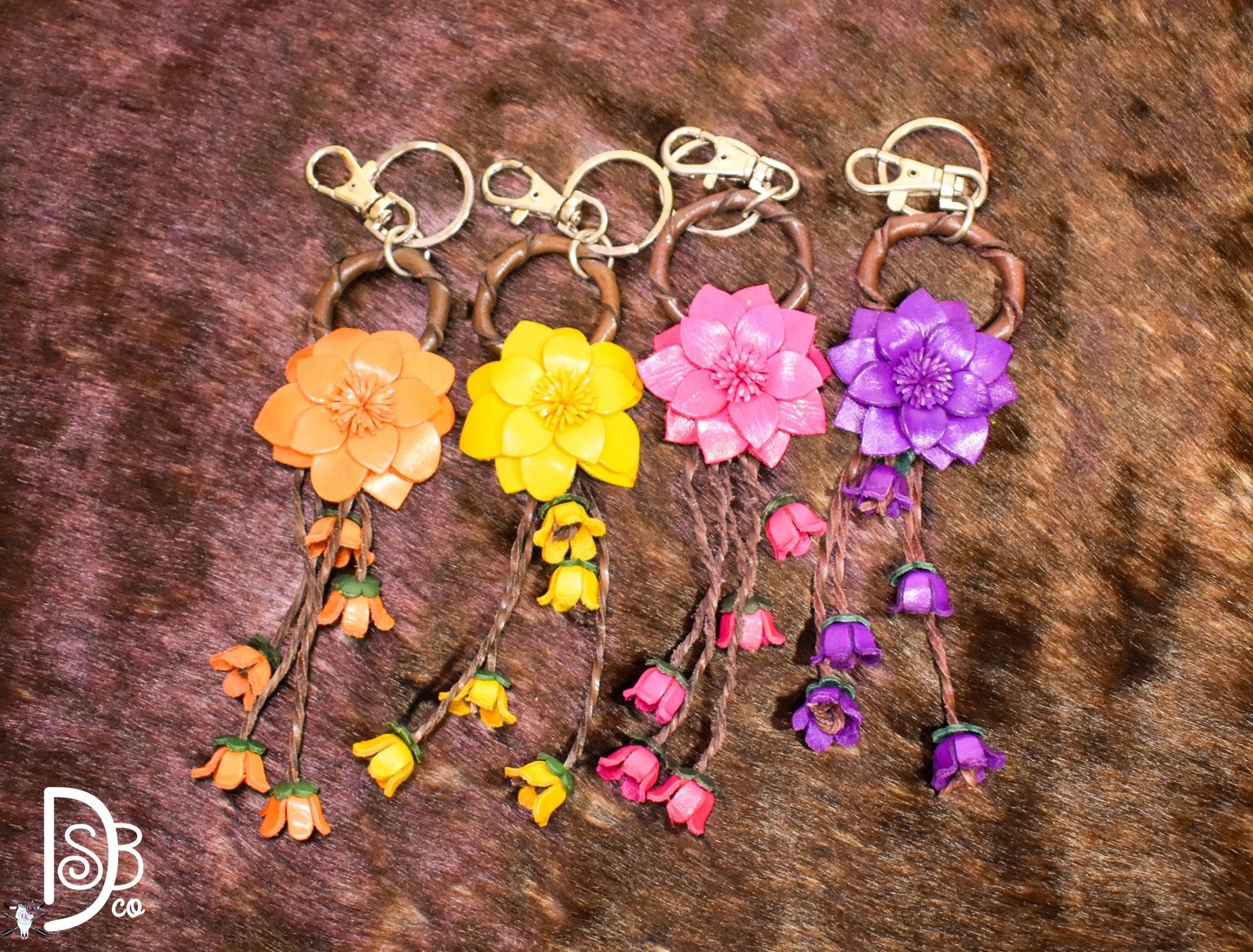 The Leather Flower Key Chain/ Bag Charm - Deadwood South Boutique & Company LLC