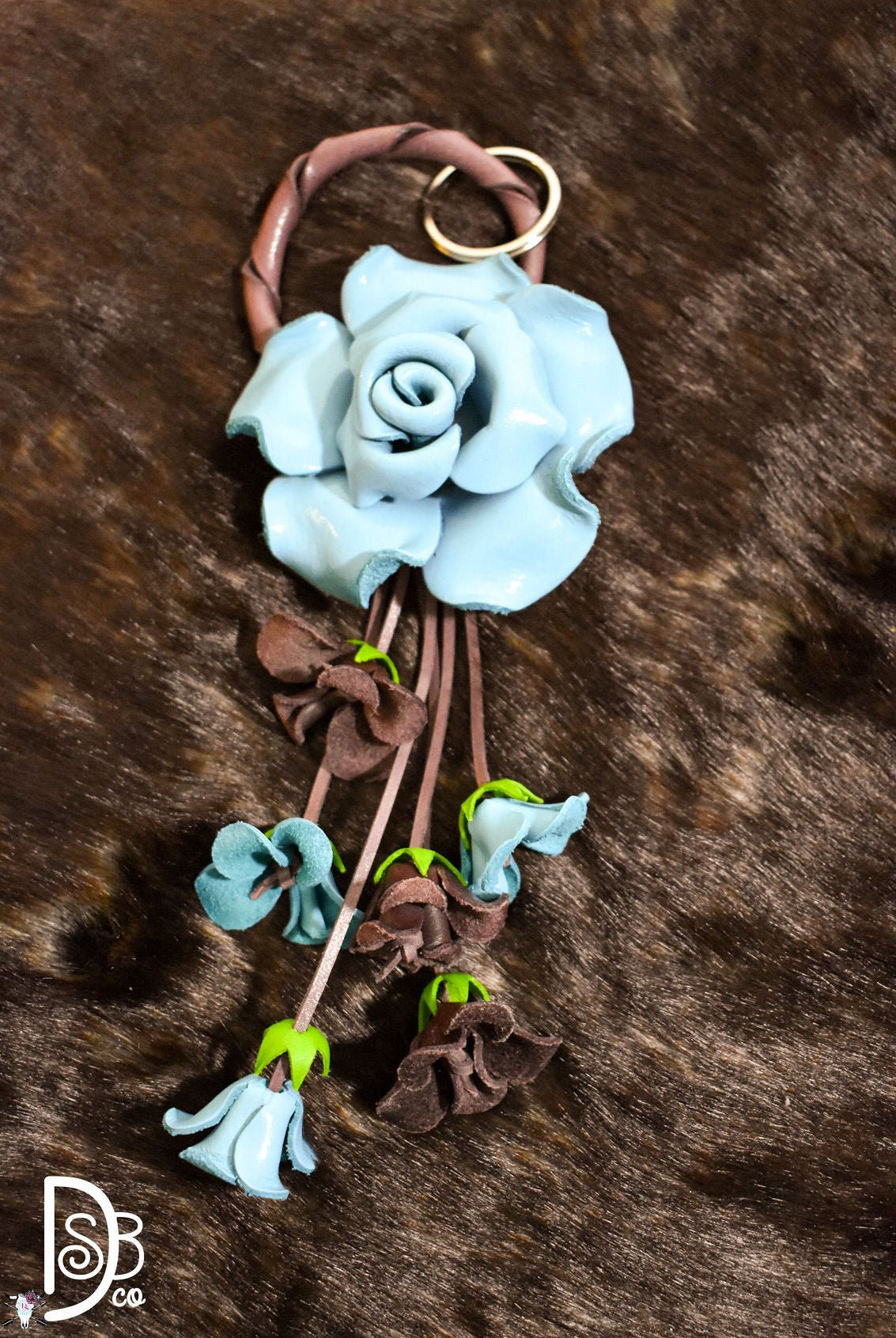 The Leather Flower Key Chain/ Bag Charm - Deadwood South Boutique & Company LLC