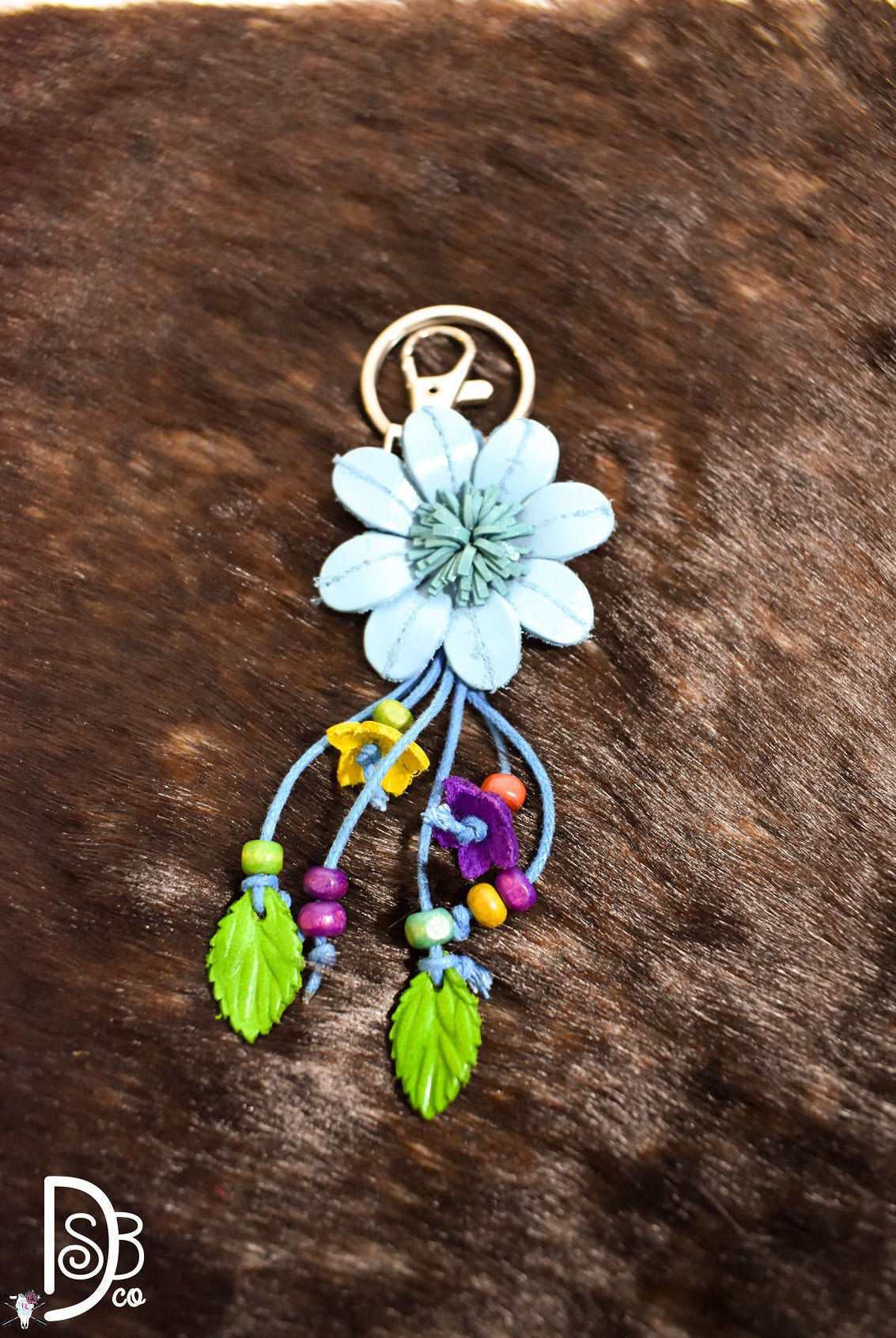 The Leather Flower Key Chain/ Bag Charm - Deadwood South Boutique & Company LLC