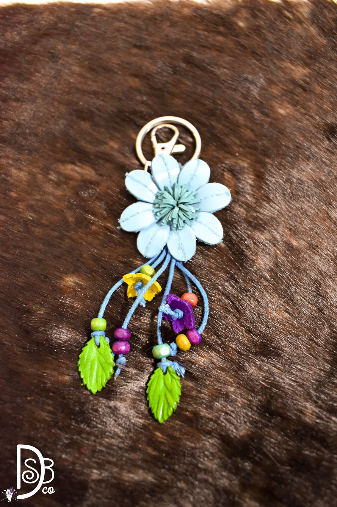 The Leather Flower Key Chain/ Bag Charm - Deadwood South Boutique & Company LLC