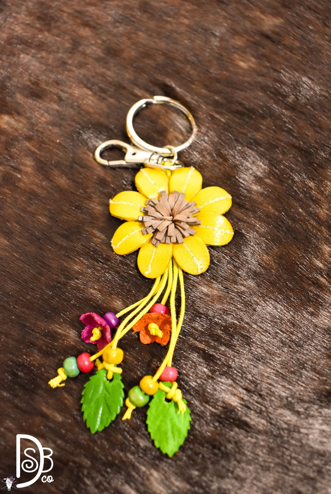The Leather Flower Key Chain/ Bag Charm - Deadwood South Boutique & Company LLC