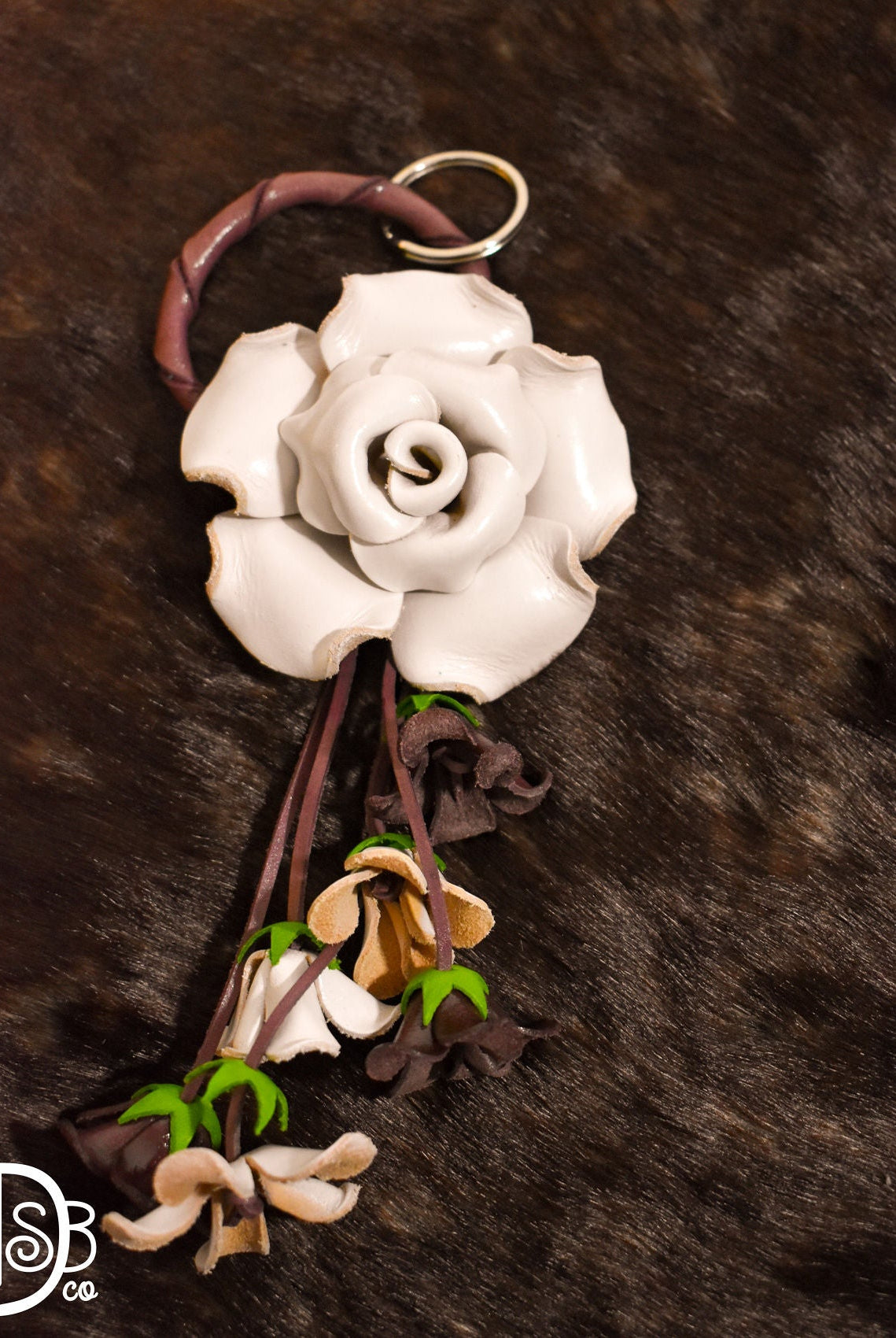 The Leather Flower Key Chain/ Bag Charm - Deadwood South Boutique & Company LLC