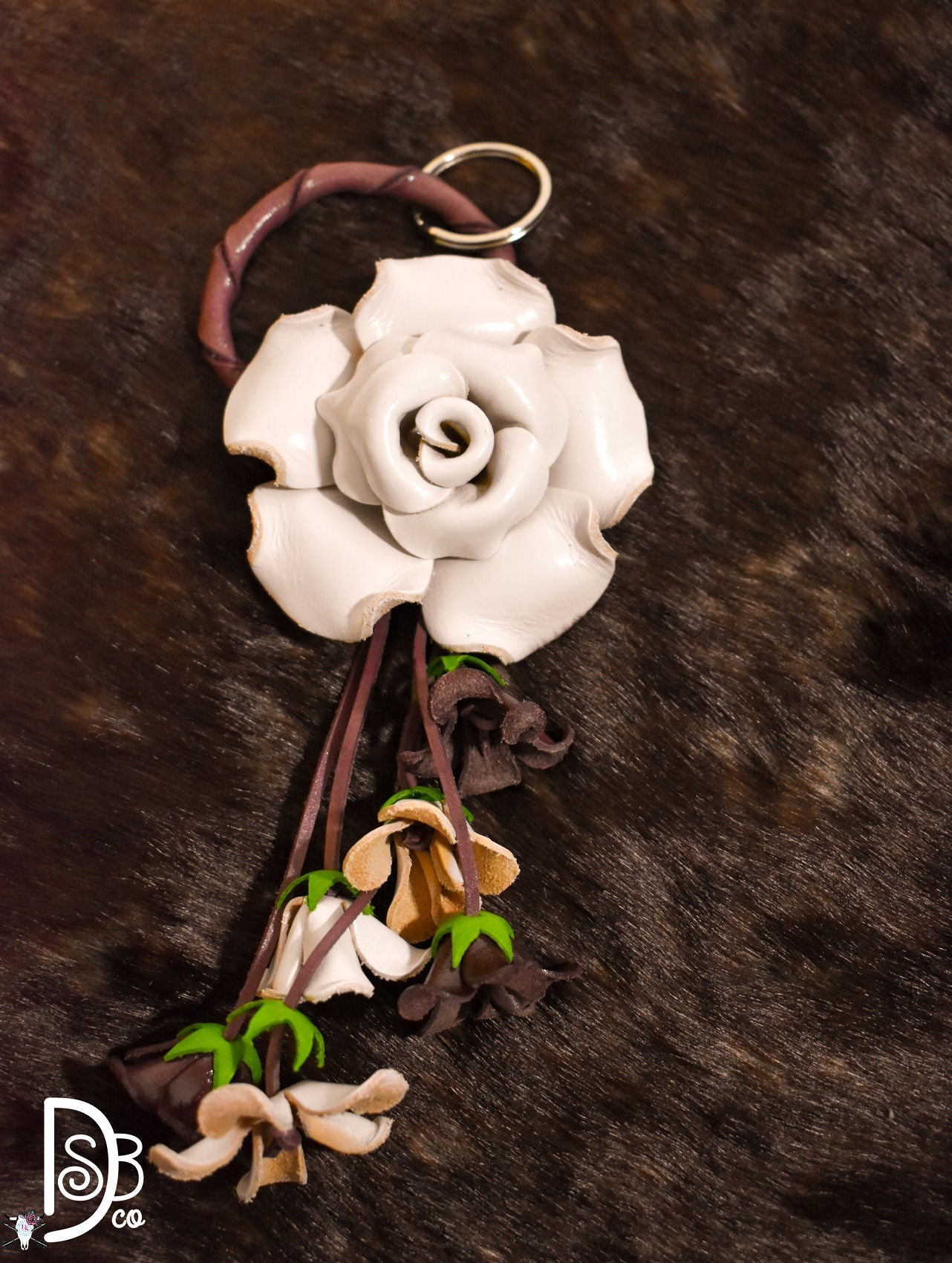 The Leather Flower Key Chain/ Bag Charm - Deadwood South Boutique & Company LLC