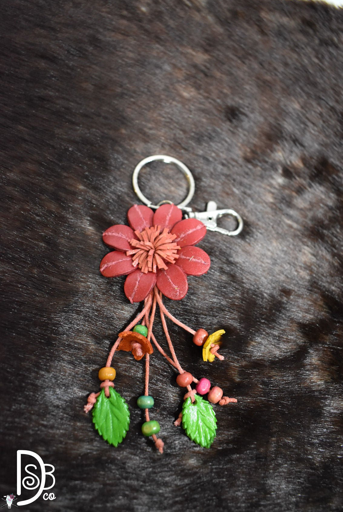 The Leather Flower Key Chain/ Bag Charm - Deadwood South Boutique & Company LLC
