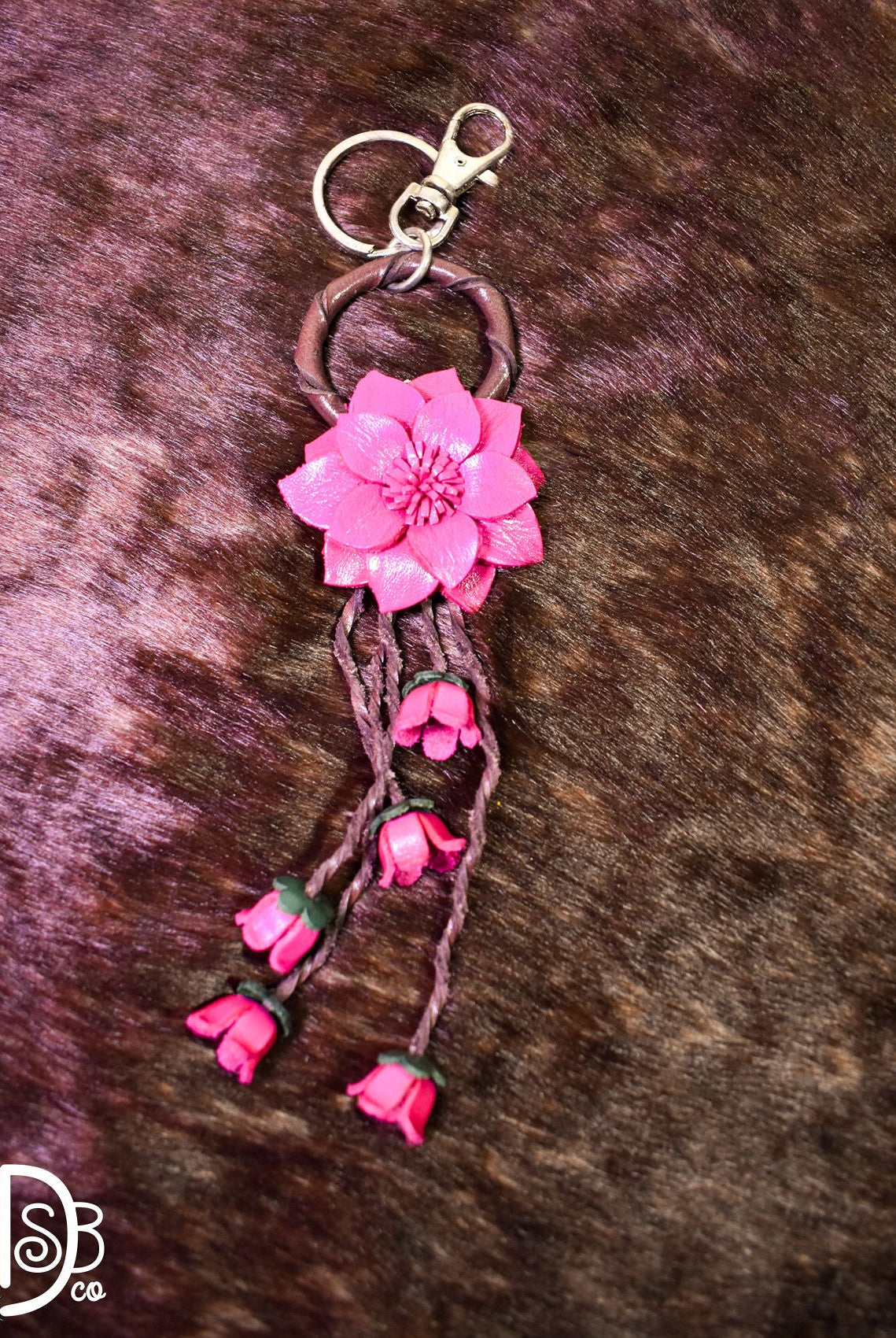 The Leather Flower Key Chain/ Bag Charm - Deadwood South Boutique & Company LLC