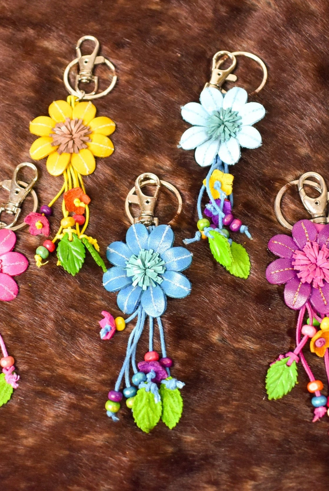 The Leather Flower Key Chain/ Bag Charm - Deadwood South Boutique & Company LLC