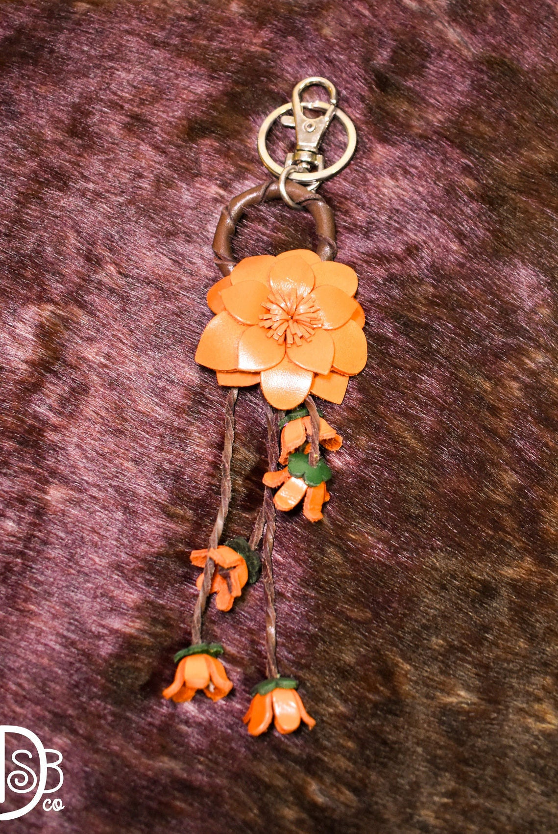 The Leather Flower Key Chain/ Bag Charm - Deadwood South Boutique & Company LLC