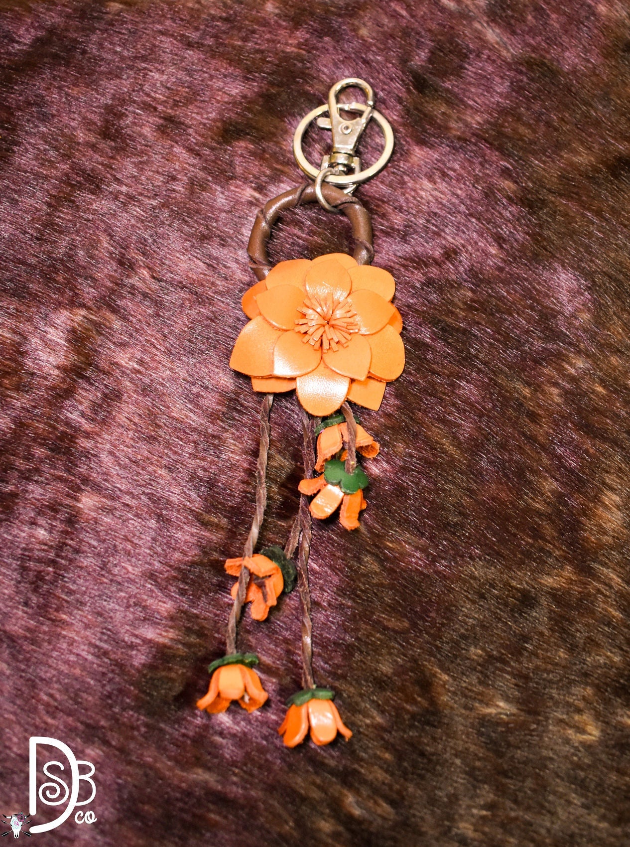 The Leather Flower Key Chain/ Bag Charm - Deadwood South Boutique & Company LLC