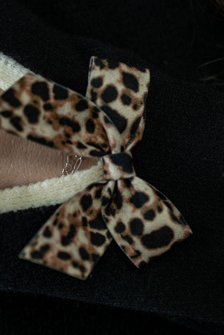 The Madelyne Sweater w/ Leopard Bow Detail - Deadwood South Boutique & Company LLC