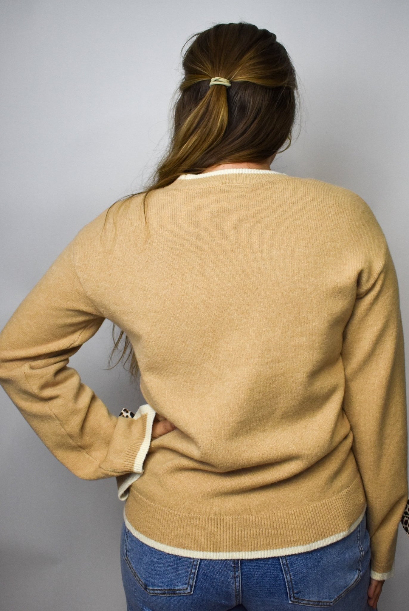 The Madelyne Sweater w/ Leopard Bow Detail - Deadwood South Boutique & Company LLC