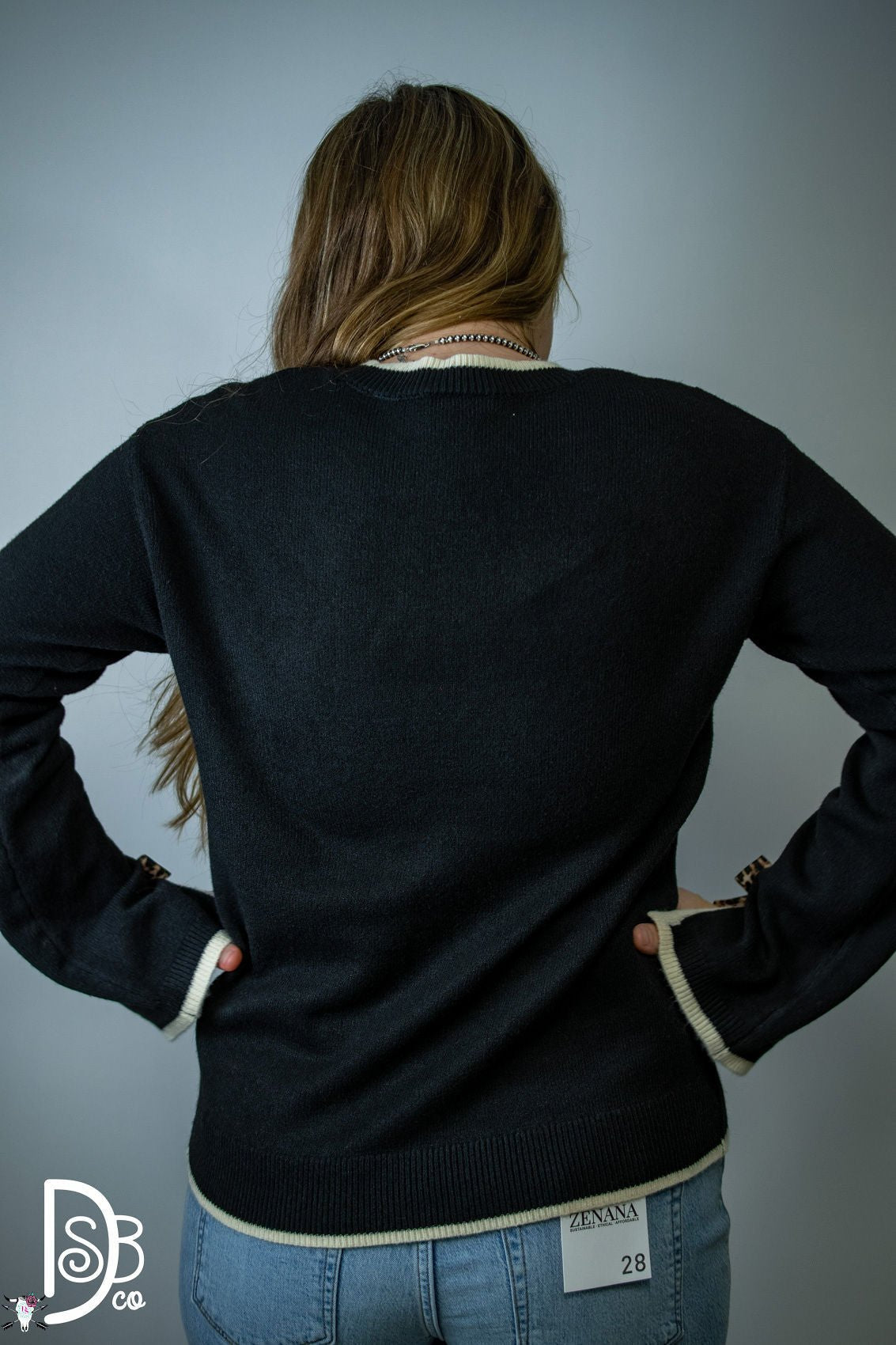 The Madelyne Sweater w/ Leopard Bow Detail - Deadwood South Boutique & Company LLC