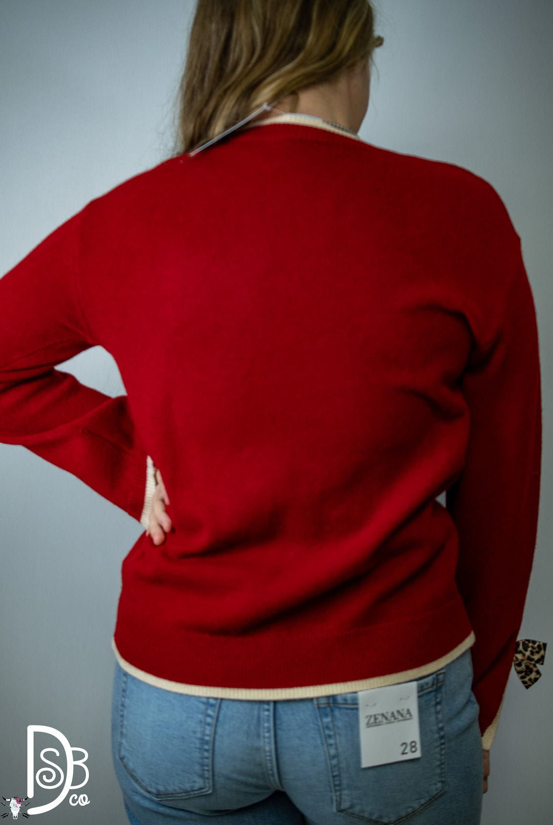 The Madelyne Sweater w/ Leopard Bow Detail - Deadwood South Boutique & Company LLC