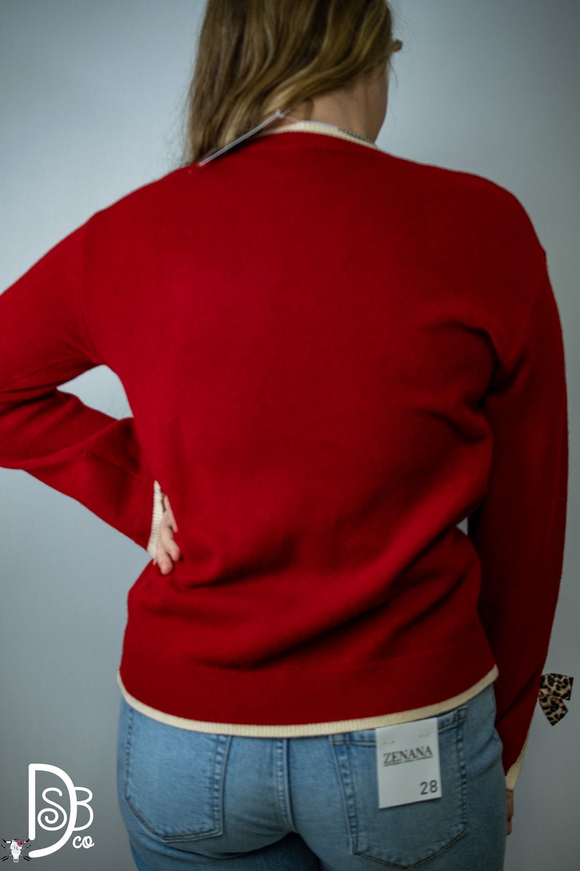 The Madelyne Sweater w/ Leopard Bow Detail - Deadwood South Boutique & Company LLC