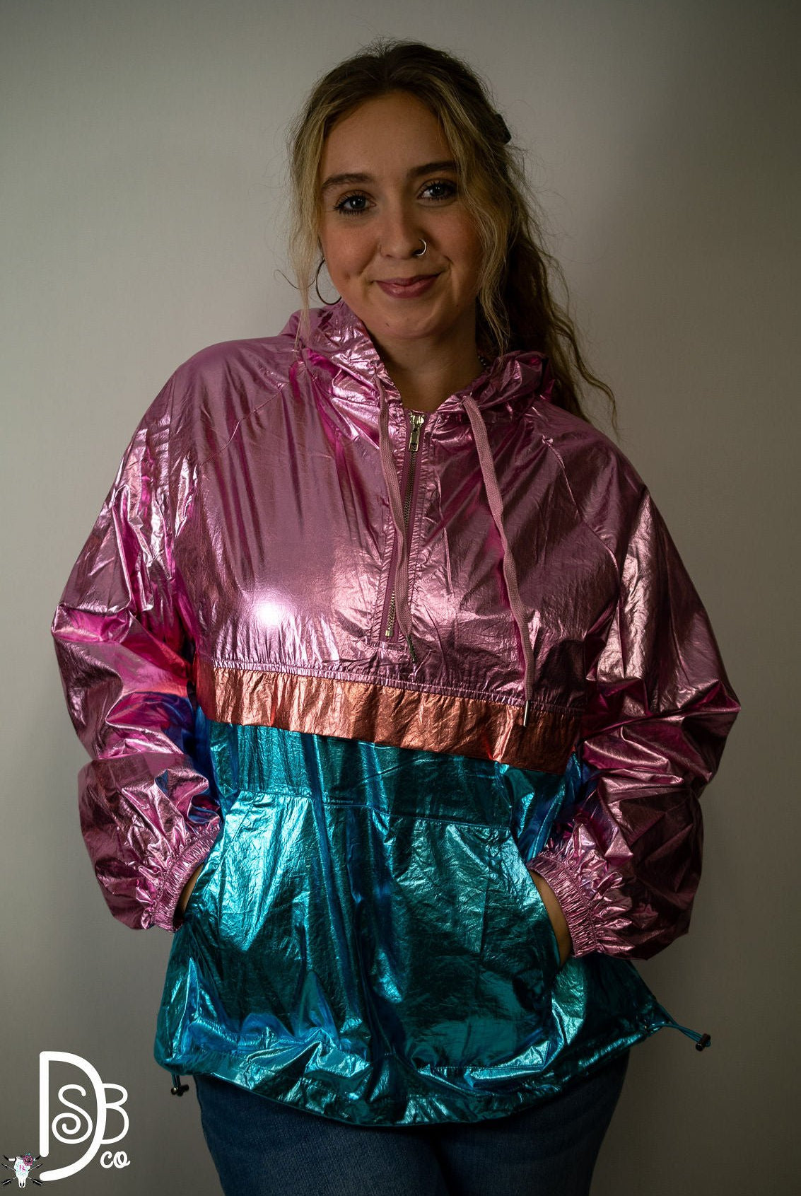 The Metallic Color Block Hooded Windbreaker - Deadwood South Boutique & Company LLC