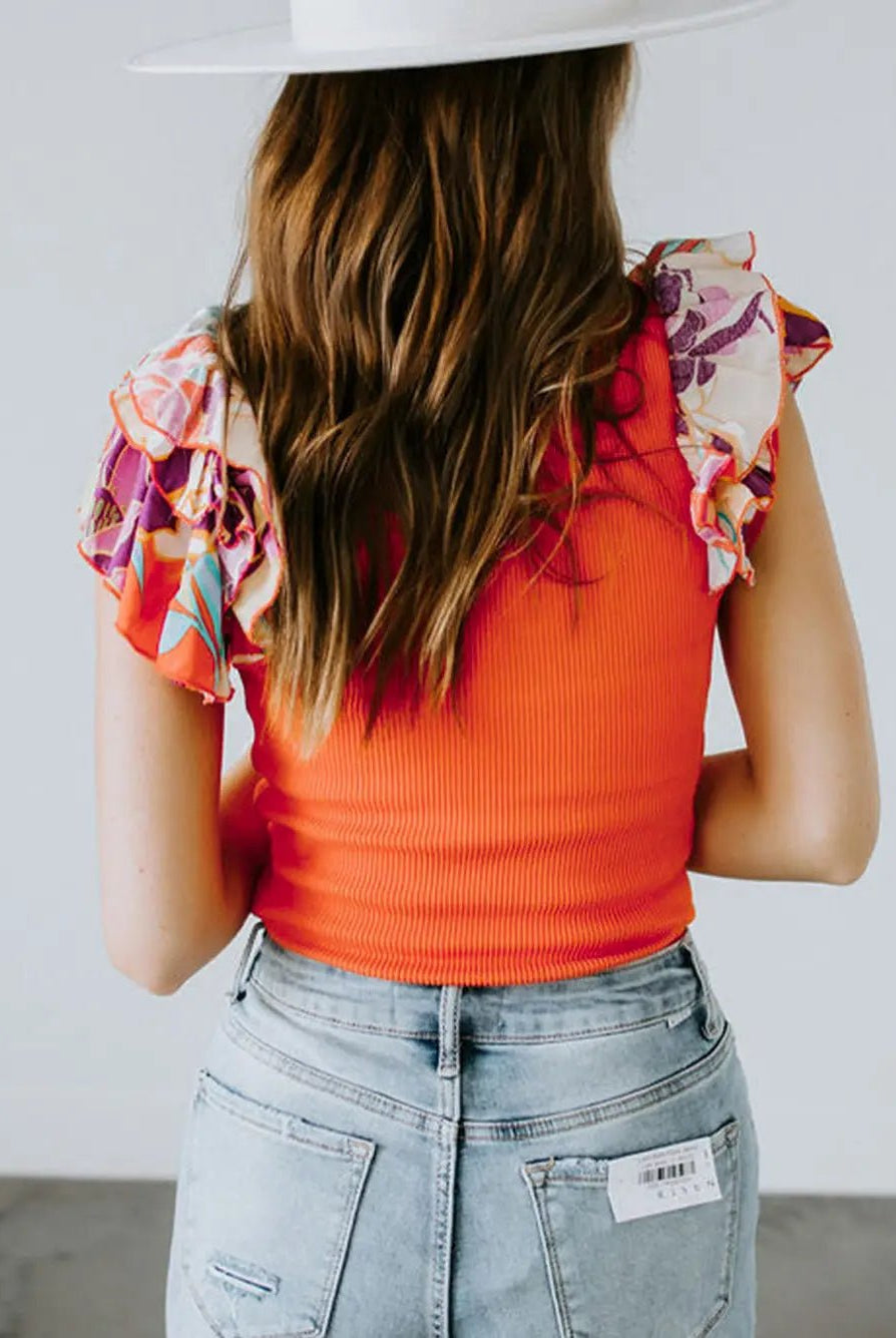The Orange Ruffle Sleeve Bodysuit - Deadwood South Boutique & Company LLC