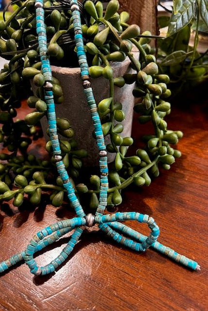 Turquoise 18" Heishi & Varied Sterling Silver Pearl Bow Necklace - Deadwood South Boutique & Company LLC