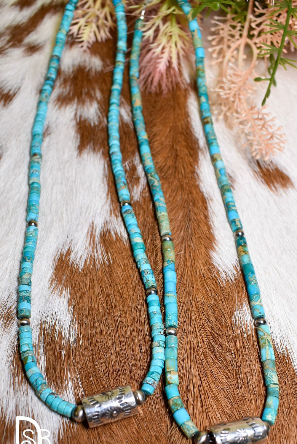 Turquoise Chip Necklace with Sterling Cylinder Pendant - Deadwood South Boutique & Company LLC