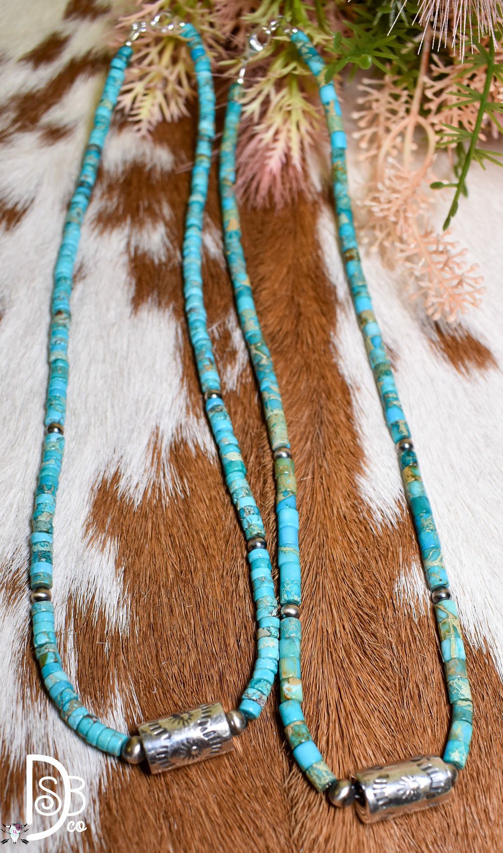 Turquoise Chip Necklace with Sterling Cylinder Pendant - Deadwood South Boutique & Company LLC