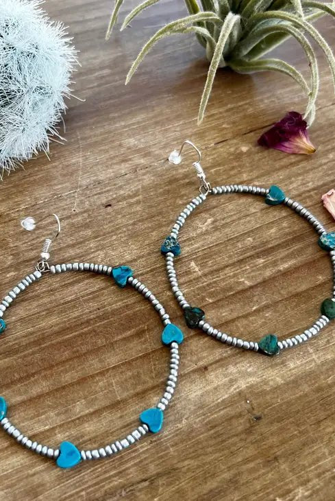 Turquoise Verasite Heart Hoop Earrings - Deadwood South Boutique & Company LLC