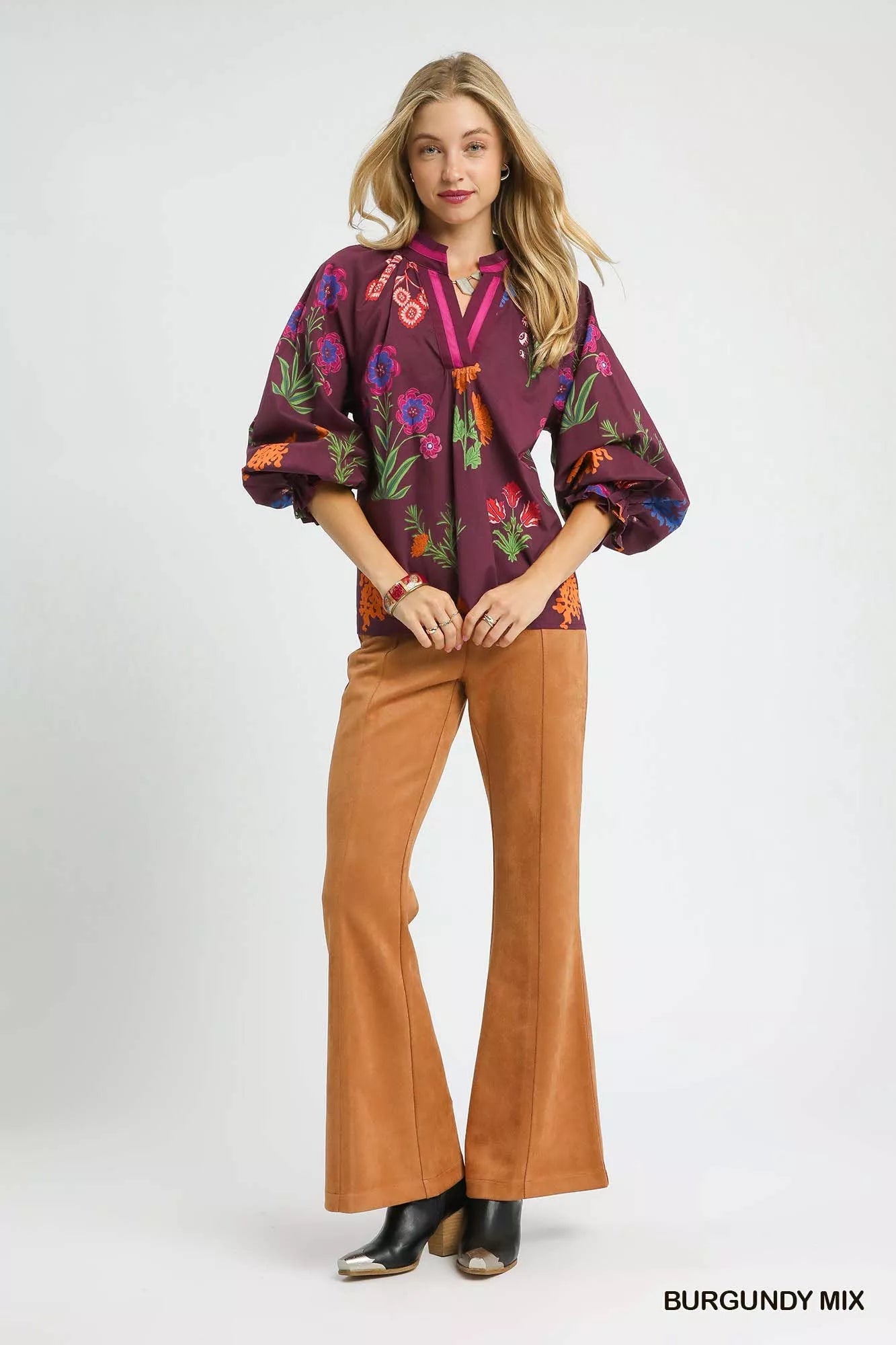 Umgee Floral Print Flounce Sleeve Blouse - Deadwood South Boutique & Company LLC
