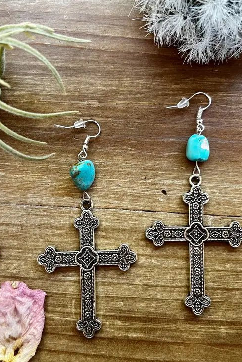 Walkin' with Faith Turquoise Cross Earrings - Deadwood South Boutique & Company LLC