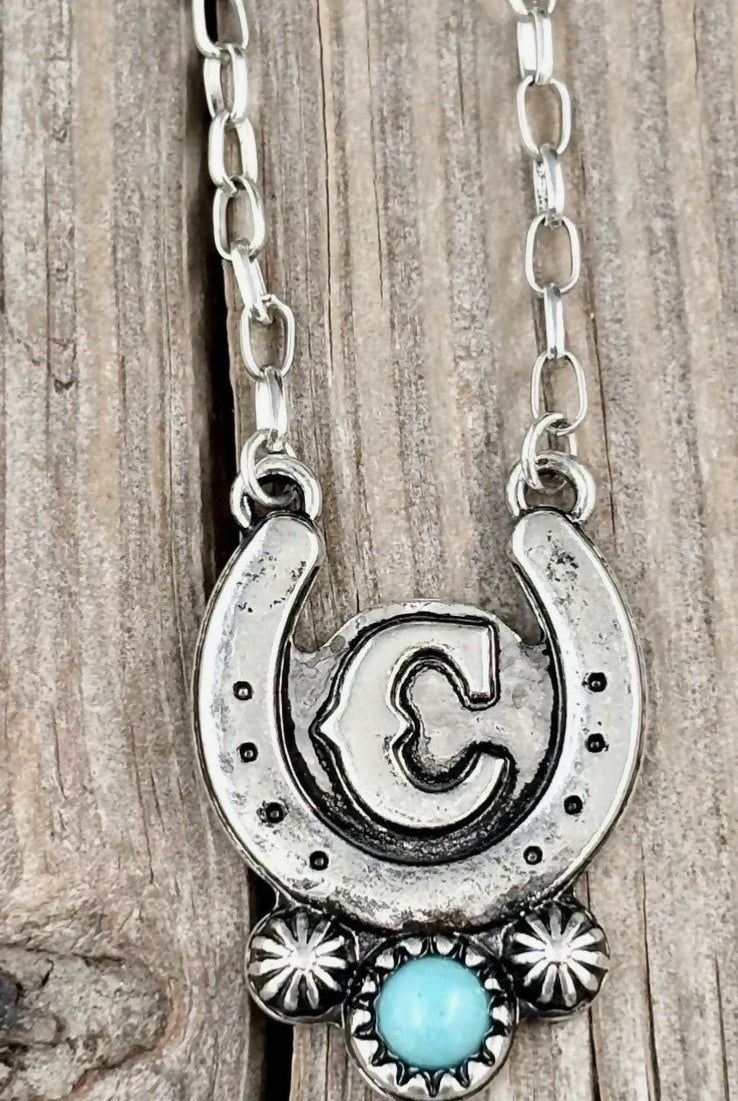 Western Turquoise initial Horseshoe Necklace - Deadwood South Boutique & Company LLC