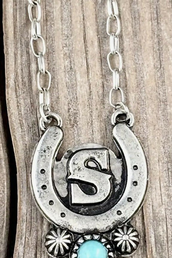 Western Turquoise initial Horseshoe Necklace - Deadwood South Boutique & Company LLC