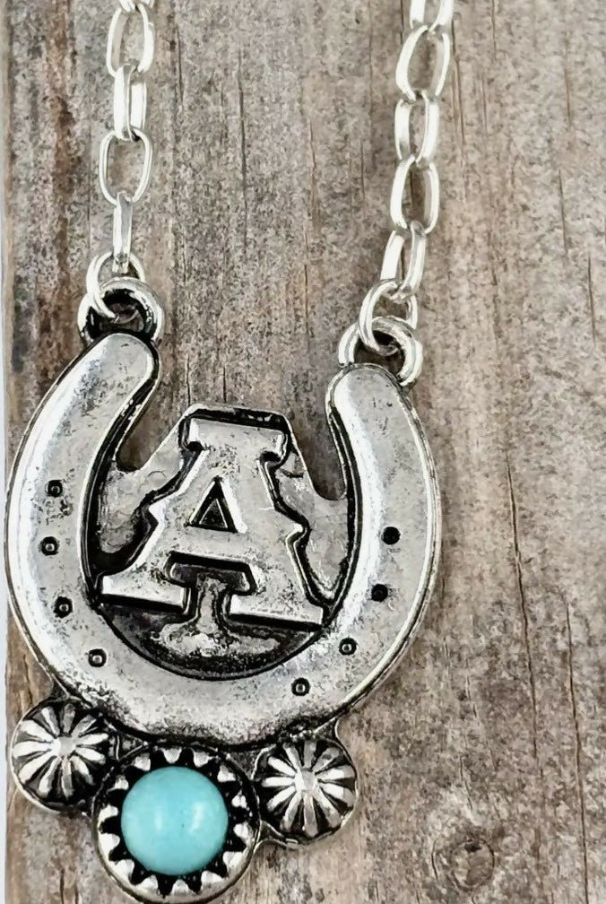 Western Turquoise initial Horseshoe Necklace - Deadwood South Boutique & Company LLC