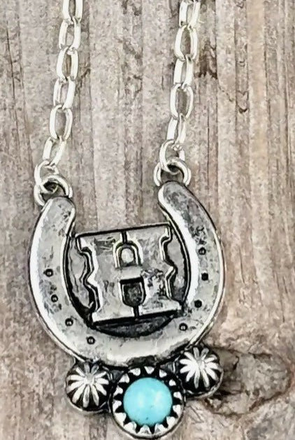 Western Turquoise initial Horseshoe Necklace - Deadwood South Boutique & Company LLC