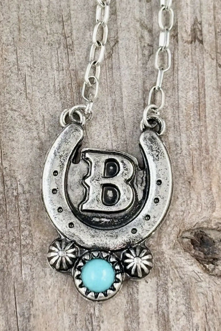 Western Turquoise initial Horseshoe Necklace - Deadwood South Boutique & Company LLC