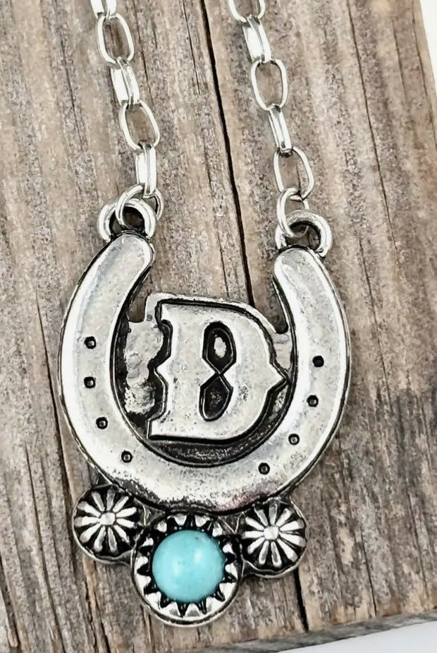 Western Turquoise initial Horseshoe Necklace - Deadwood South Boutique & Company LLC