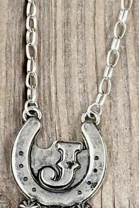 Western Turquoise initial Horseshoe Necklace - Deadwood South Boutique & Company LLC