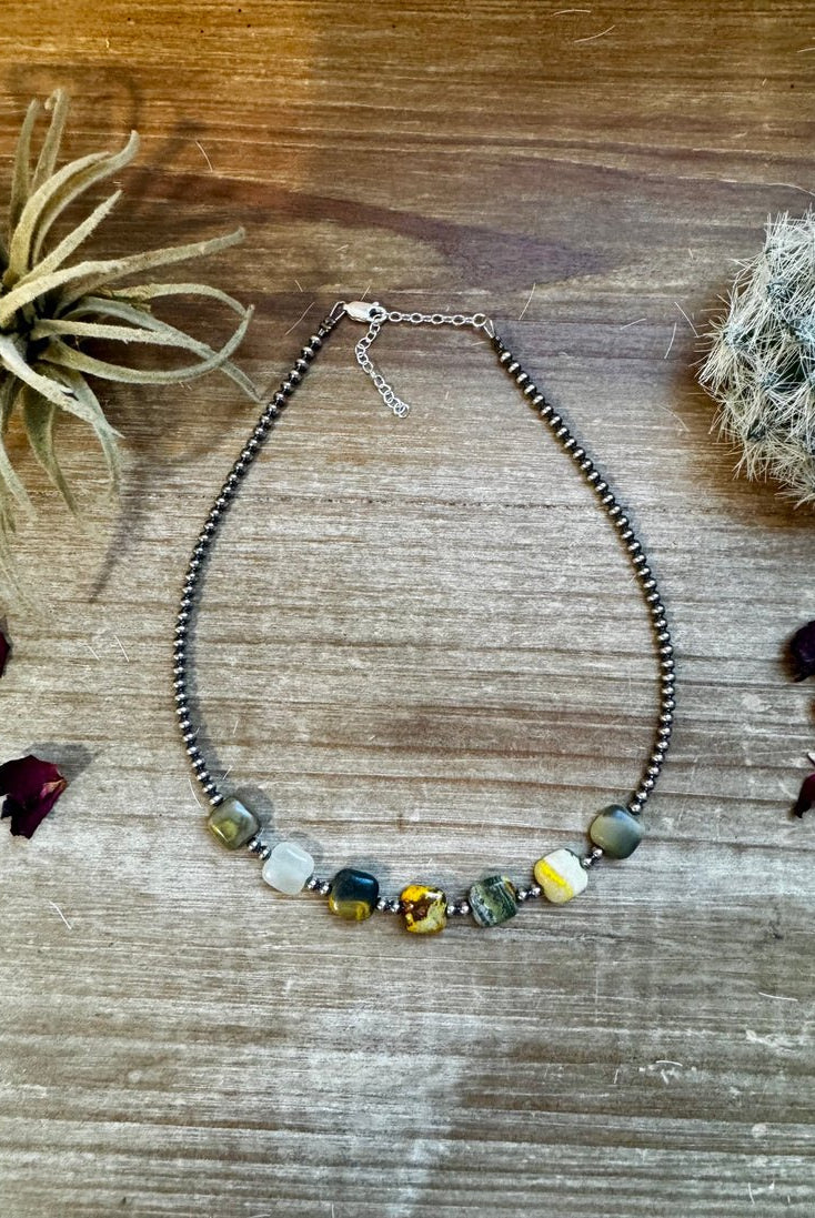 Winnie 3mm Sterling Silver Pearl & Jasper Necklace - Deadwood South Boutique & Company LLC