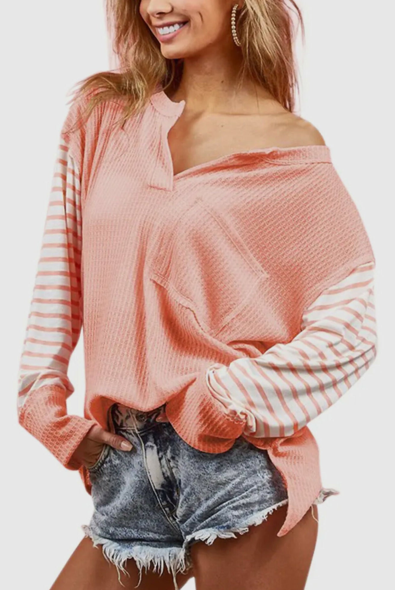 Cutting Edge Waffle Knit Top-Tops & Tees-Vintage Cowgirl-Deadwood South Boutique, Women's Fashion Boutique in Henderson, TX