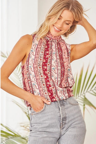 High Neck Mauve Sleeveless Blouse-Tanks-Deadwood South Boutique & Company-Deadwood South Boutique, Women's Fashion Boutique in Henderson, TX