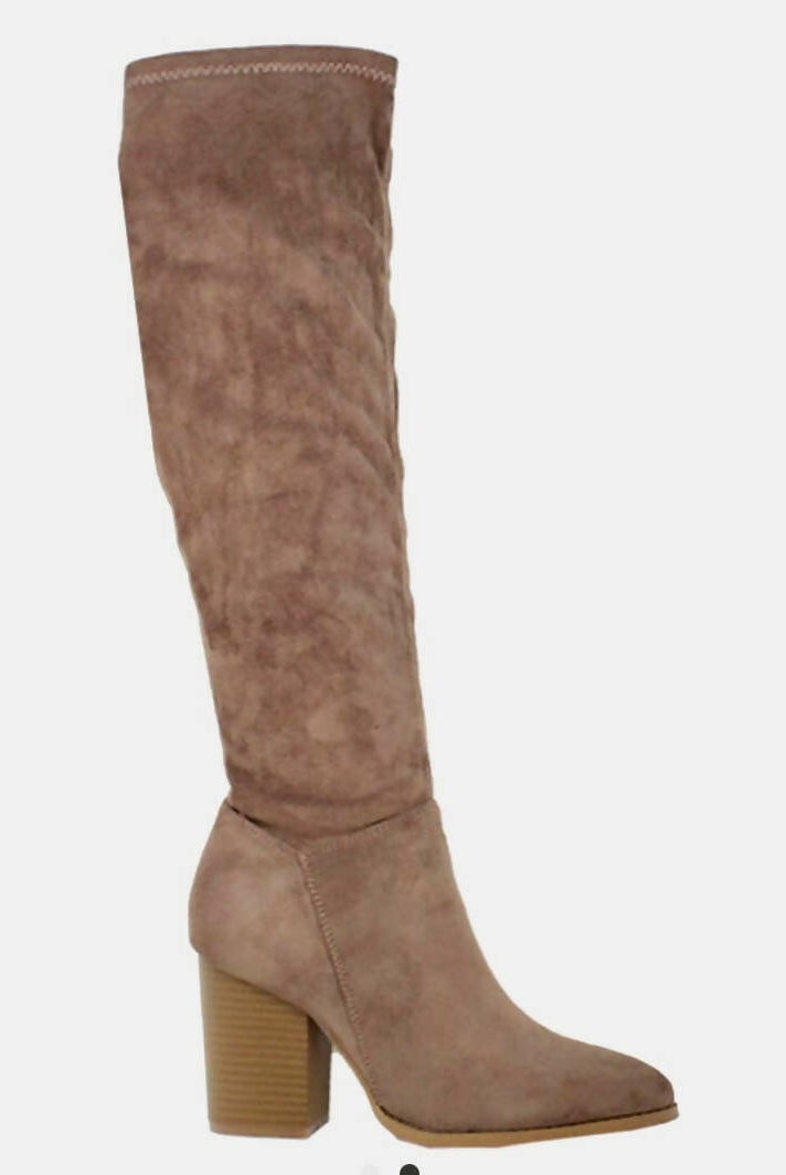 Spade Taupe Knee Boots-Boots-Vintage Cowgirl-Deadwood South Boutique, Women's Fashion Boutique in Henderson, TX
