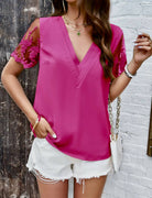 Temperament V-Neck Top-Short Sleeves-Vintage Cowgirl-Deadwood South Boutique, Women's Fashion Boutique in Henderson, TX