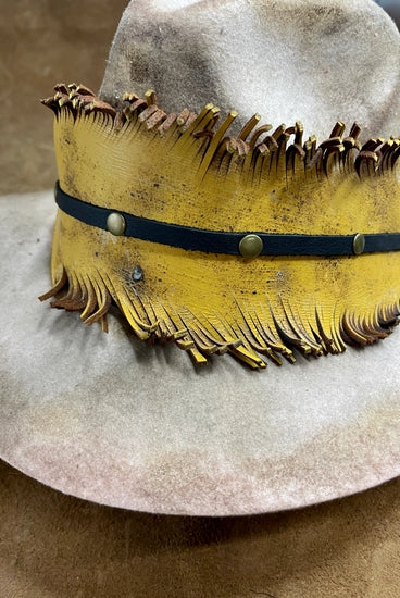 Mustard Hand Cut Feather Hat Band-Hats-Deadwood South Boutique & Company-Deadwood South Boutique, Women's Fashion Boutique in Henderson, TX