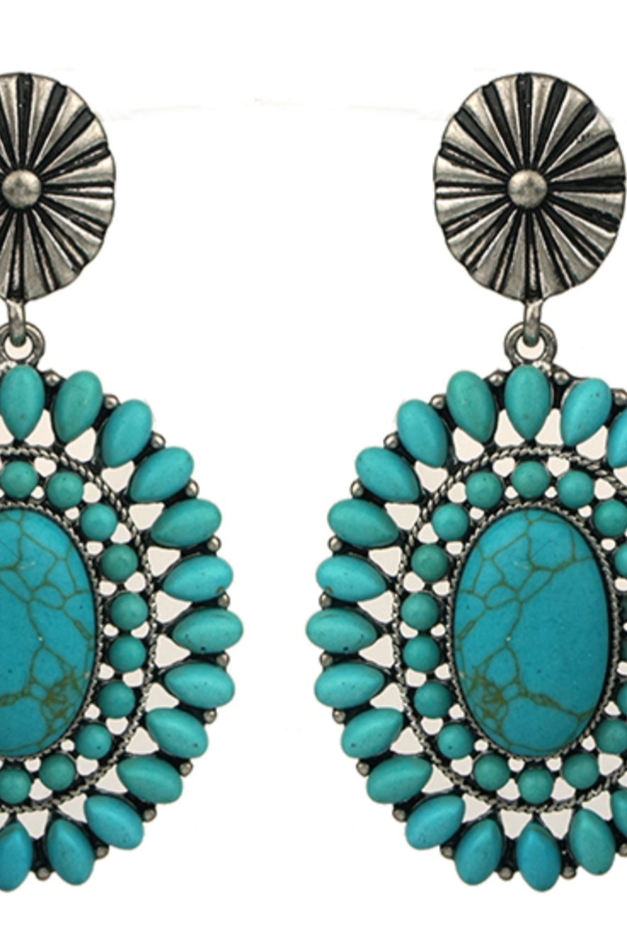 Western Oval Turquoise Stone Earrings-Earrings-Deadwood South Boutique & Company-Deadwood South Boutique, Women's Fashion Boutique in Henderson, TX