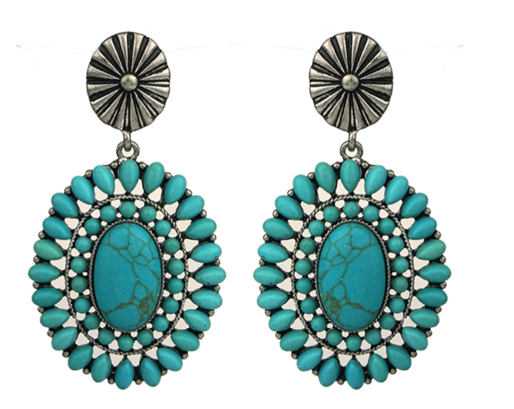 Western Oval Turquoise Stone Earrings-Earrings-Deadwood South Boutique & Company-Deadwood South Boutique, Women's Fashion Boutique in Henderson, TX