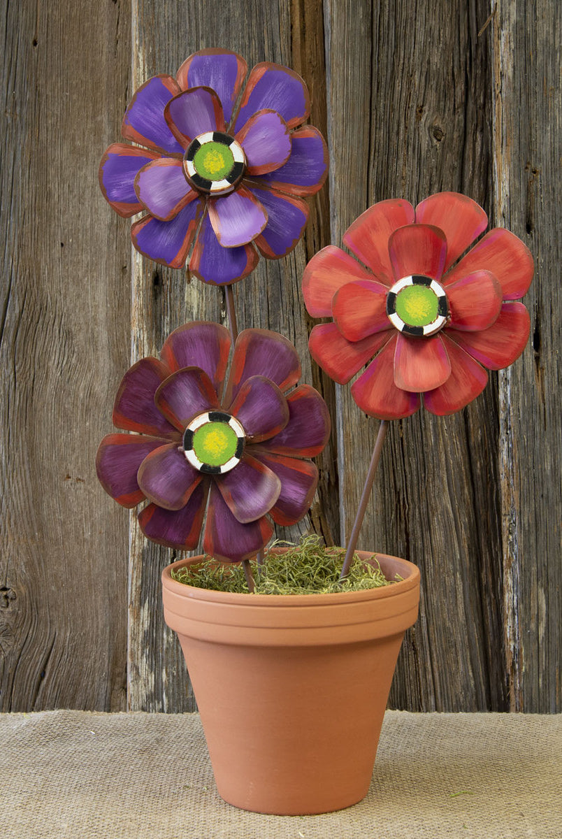 RTC Colorful Zinnia's Metal Flowers-Home Decor-Deadwood South Boutique & Company-Deadwood South Boutique, Women's Fashion Boutique in Henderson, TX