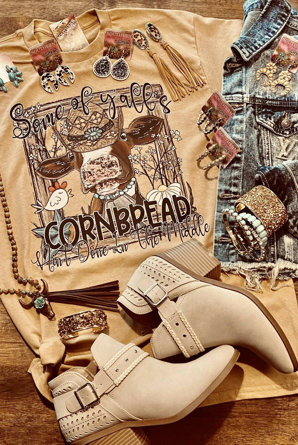 Some of Yall’s Cornbread T-Shirt-Graphic Tees-Vintage Cowgirl-Deadwood South Boutique, Women's Fashion Boutique in Henderson, TX