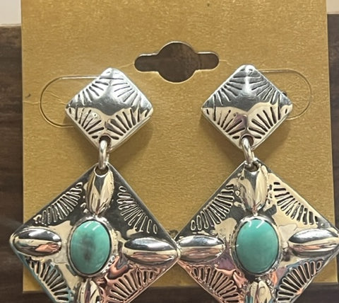 Sterling Concho & Turquoise Earrings-Earrings-Deadwood South Boutique & Company-Deadwood South Boutique, Women's Fashion Boutique in Henderson, TX