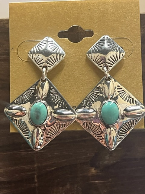 Sterling Concho & Turquoise Earrings-Earrings-Deadwood South Boutique & Company-Deadwood South Boutique, Women's Fashion Boutique in Henderson, TX