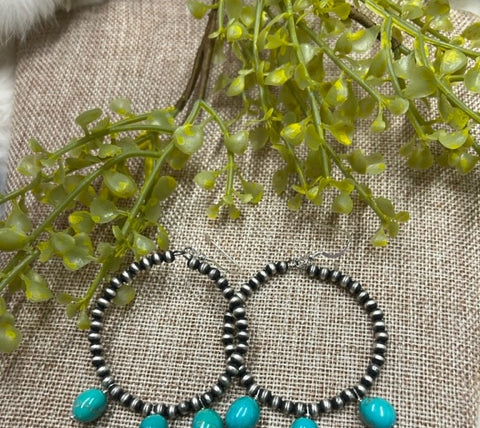 Zuni Navajo Pearl & Turquoise Hoop Earrings-Earrings-Deadwood South Boutique & Company-Deadwood South Boutique, Women's Fashion Boutique in Henderson, TX