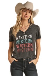 Rock & Roll Western V Neck Graphic Tee-Graphic Tees-Deadwood South Boutique & Company-Deadwood South Boutique, Women's Fashion Boutique in Henderson, TX
