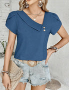 Kim Diagonal Collar Top-Short Sleeves-Vintage Cowgirl-Deadwood South Boutique, Women's Fashion Boutique in Henderson, TX